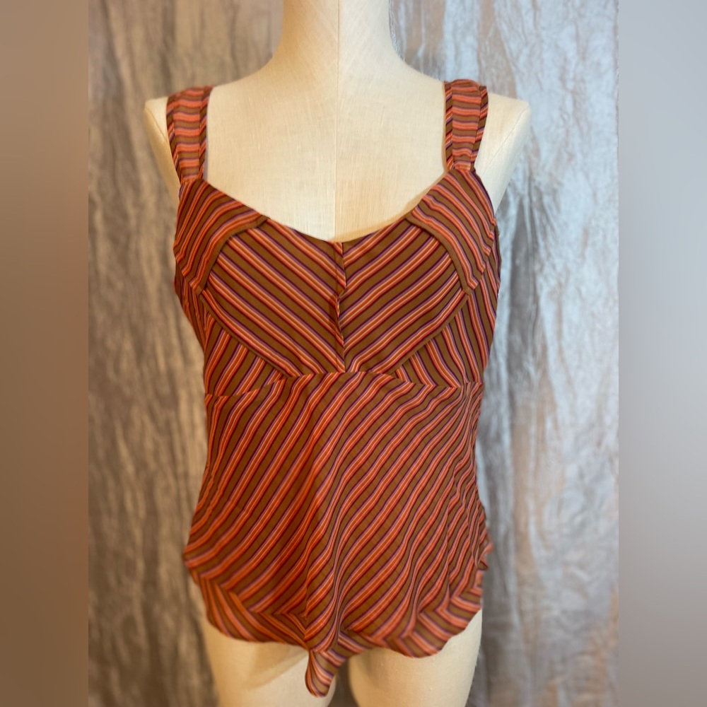 Striped Sleeveless Tank Top in Rust Red